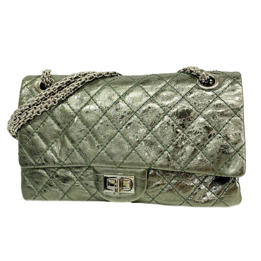 Chanel Shoulder Bag 2.55cm Double Flap Chain Calfskin Green Women's P3506981